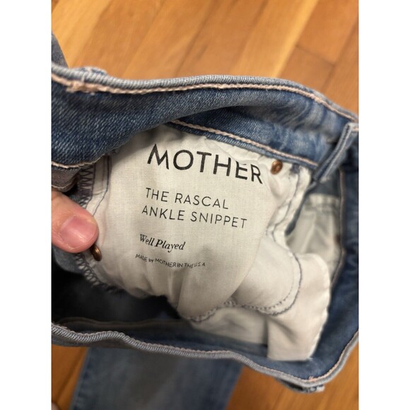 Mother The Rascal Ankle Snippet Jeans Well Played Frayed Crop Blue Size 26 - Picture 13 of 16
